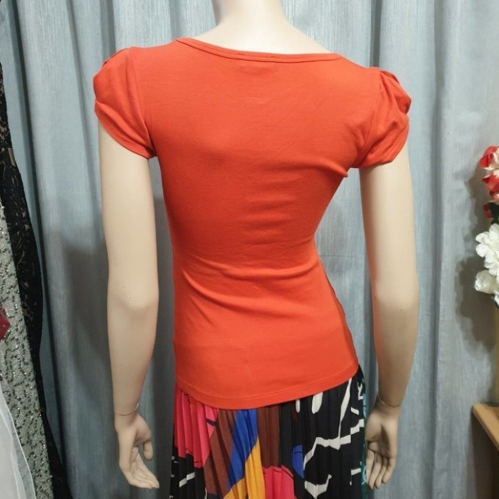 KOOKAI Size 1 (AU 10/12) Orange Top Round Neck Cap Sleeves NWOT - Picture 3 of 12